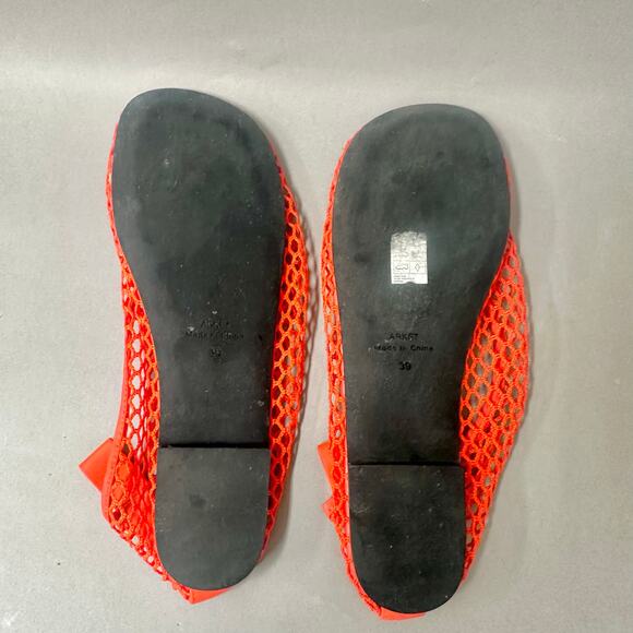 Arket Red Fishnet Ballet Flats Euro Size 39‎ US 8.5 Sheer See Through Round Toe - Picture 14 of 16